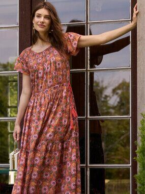 Printfresh Eyes on You clay monkey leaps and bounds print midi dress